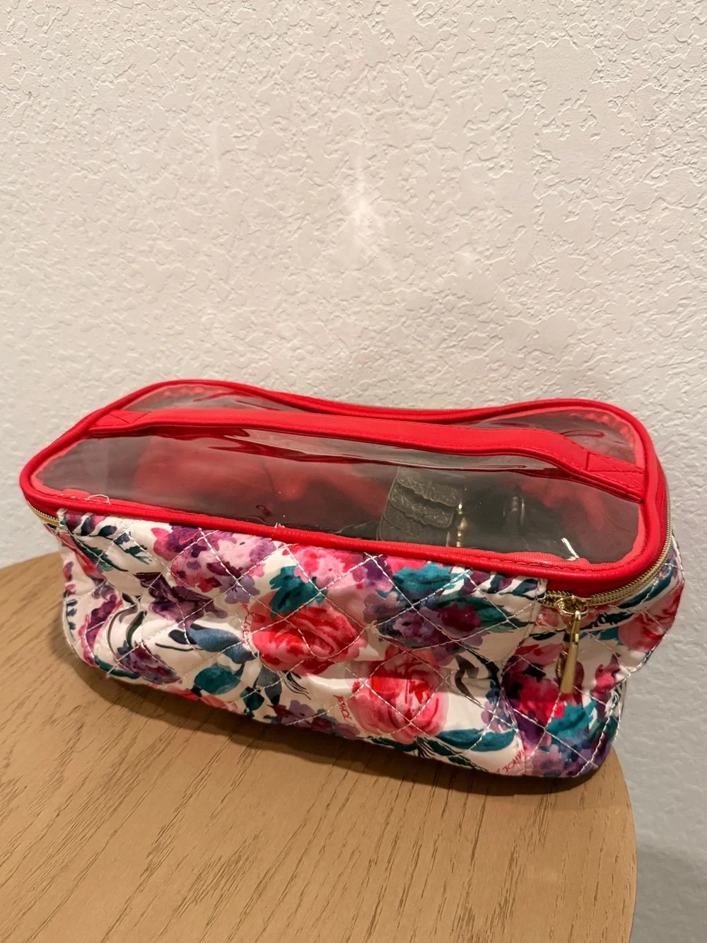 Betsey Johnson Floral Quilted Cosmetic Bag in Red, Pink, Purple, Teal